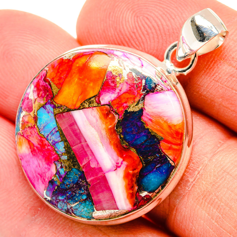Kingman Pink Dahlia Turquoise Pendants handcrafted by Ana Silver Co - PD29068