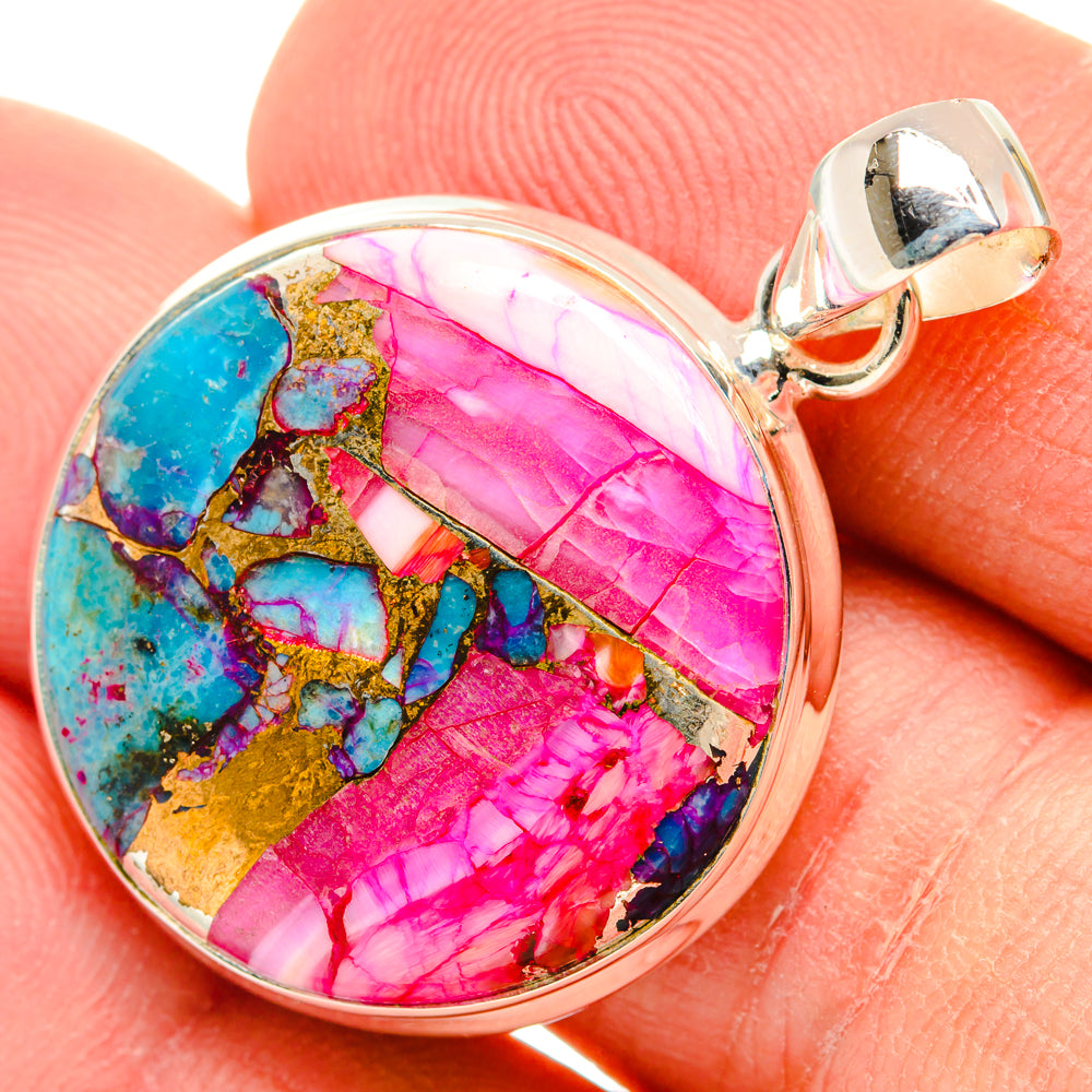 Kingman Pink Dahlia Turquoise Pendants handcrafted by Ana Silver Co - PD29069
