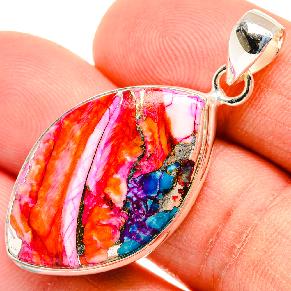 Kingman Pink Dahlia Turquoise Pendants handcrafted by Ana Silver Co - PD29070