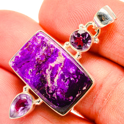 925 sterling silver pendant with purple square agate center and round amethyst accents