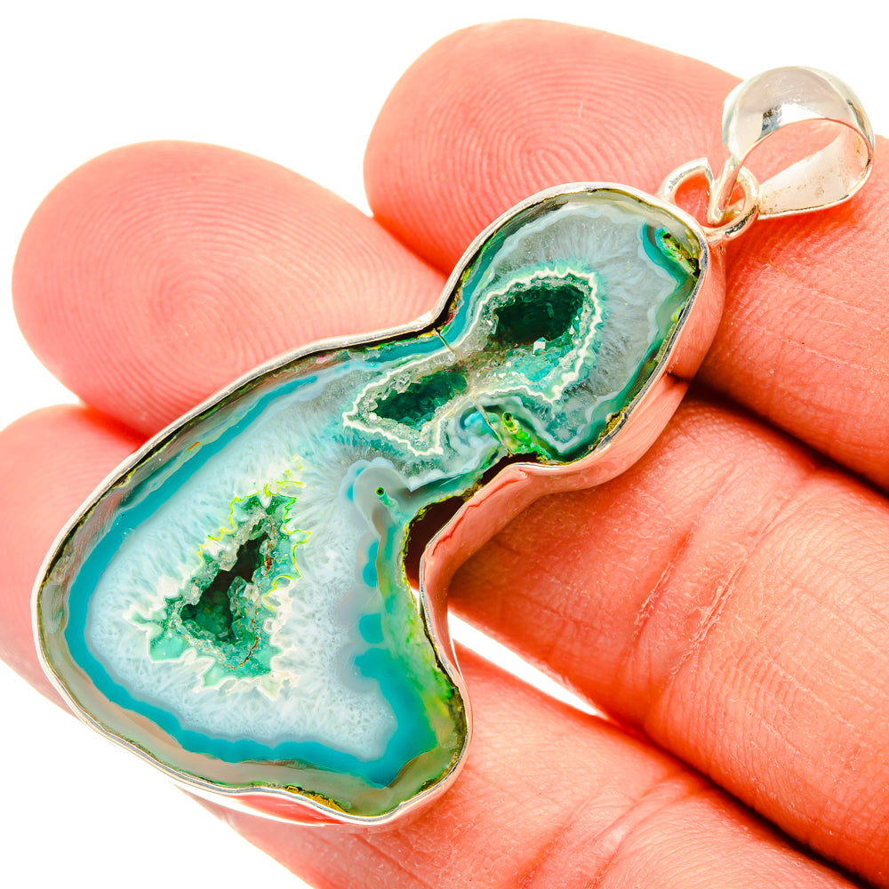 Green Geode Slice Pendants handcrafted by Ana Silver Co - PD29178
