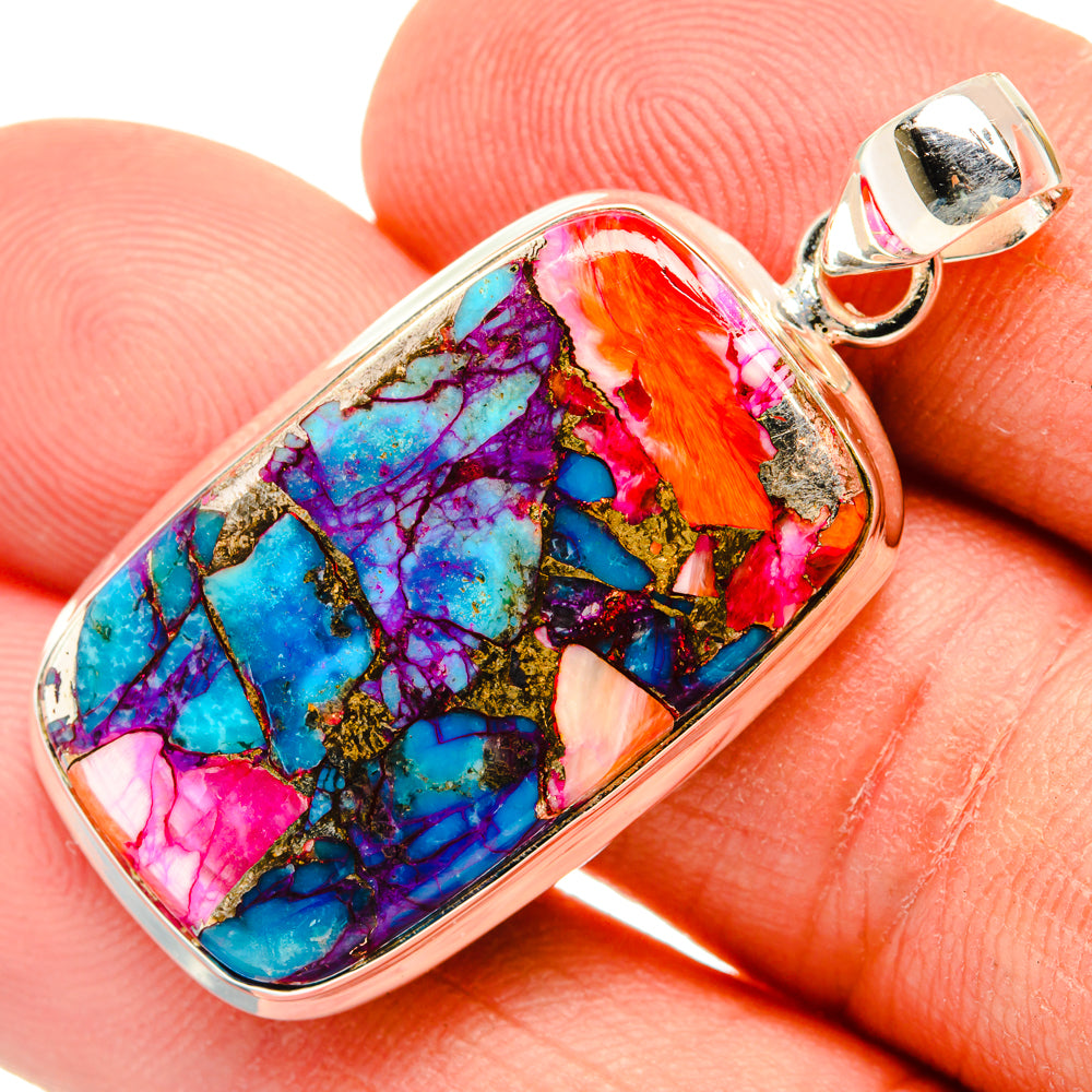 Kingman Pink Dahlia Turquoise Pendants handcrafted by Ana Silver Co - PD29191
