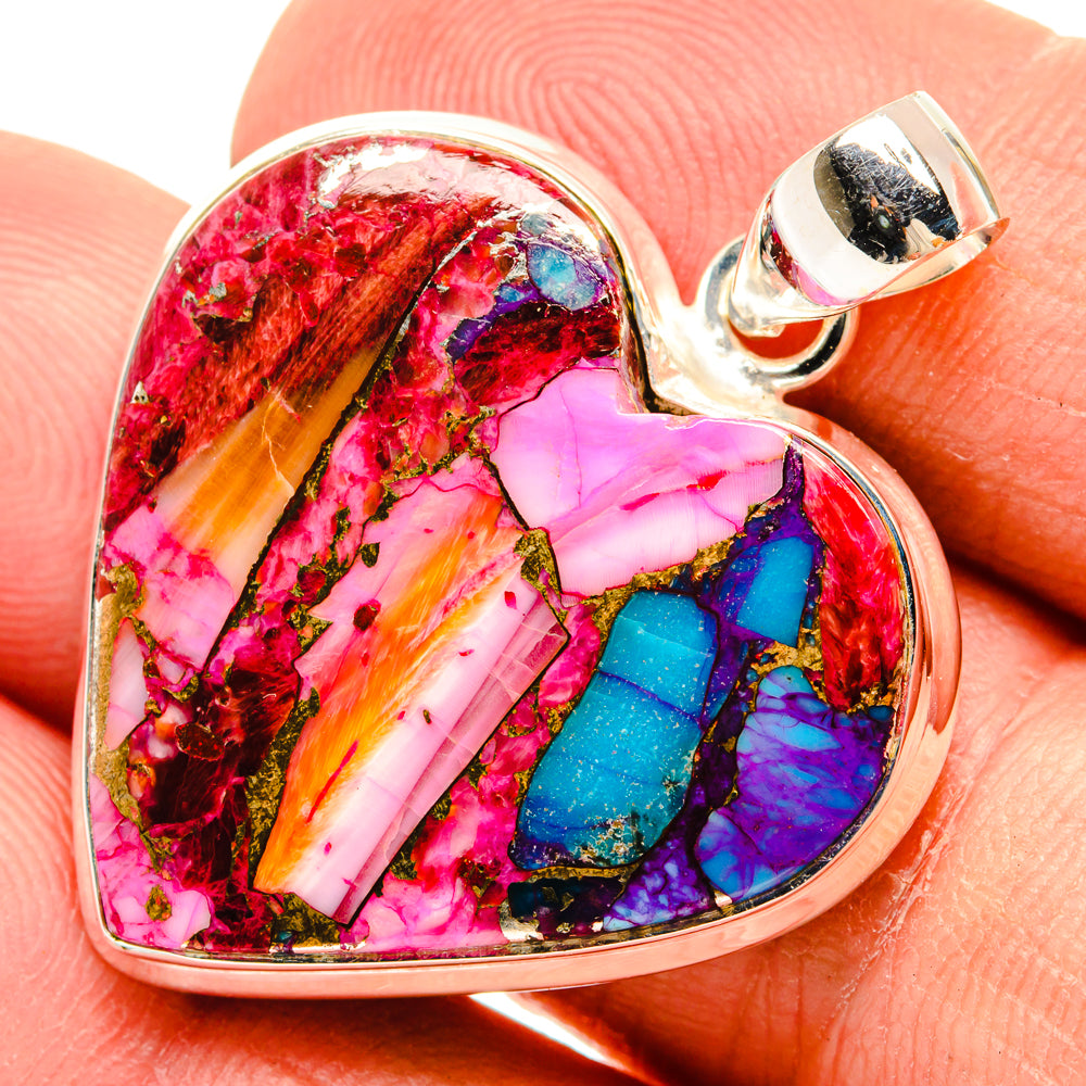 Kingman Pink Dahlia Turquoise Pendants handcrafted by Ana Silver Co - PD29192