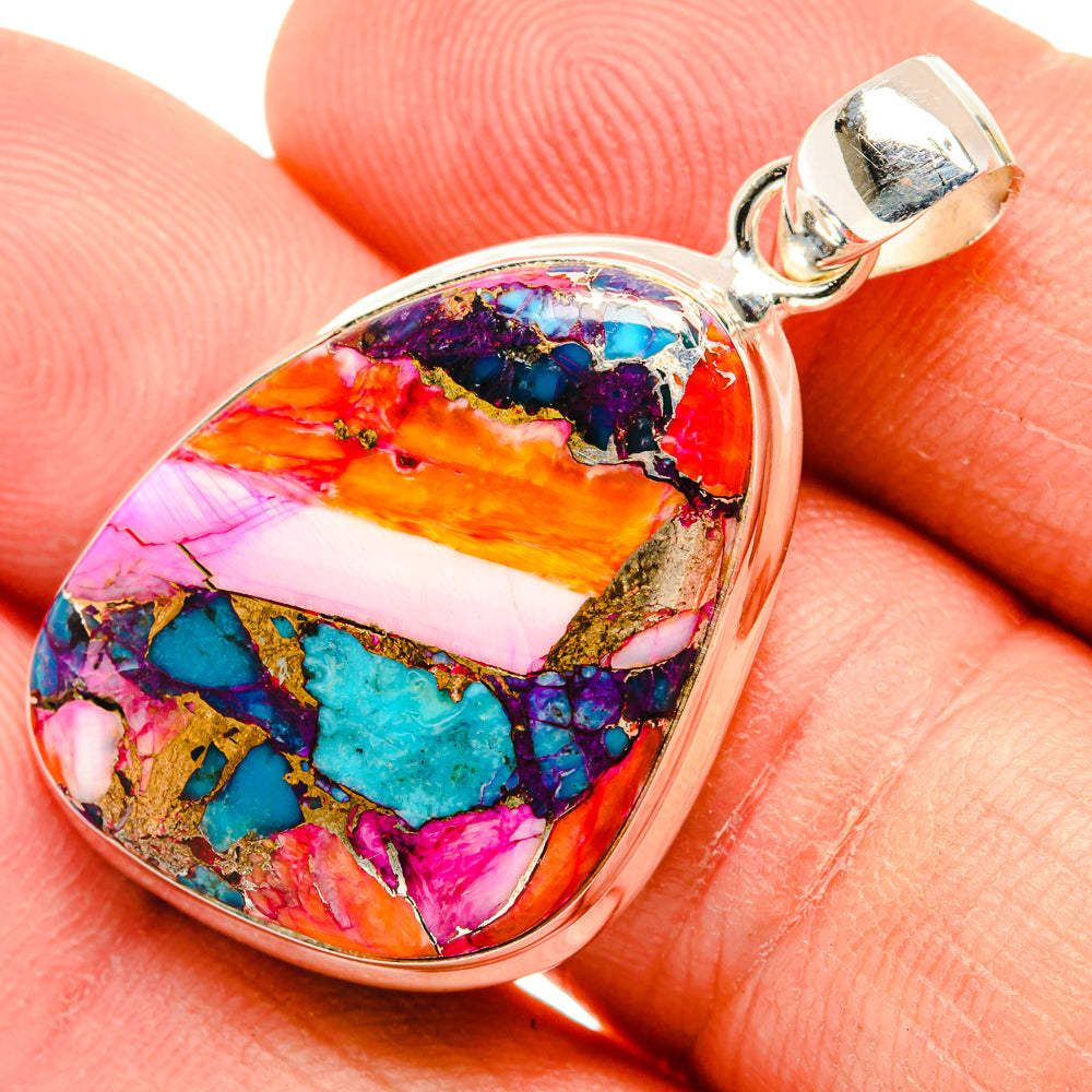 Kingman Pink Dahlia Turquoise Pendants handcrafted by Ana Silver Co - PD29193