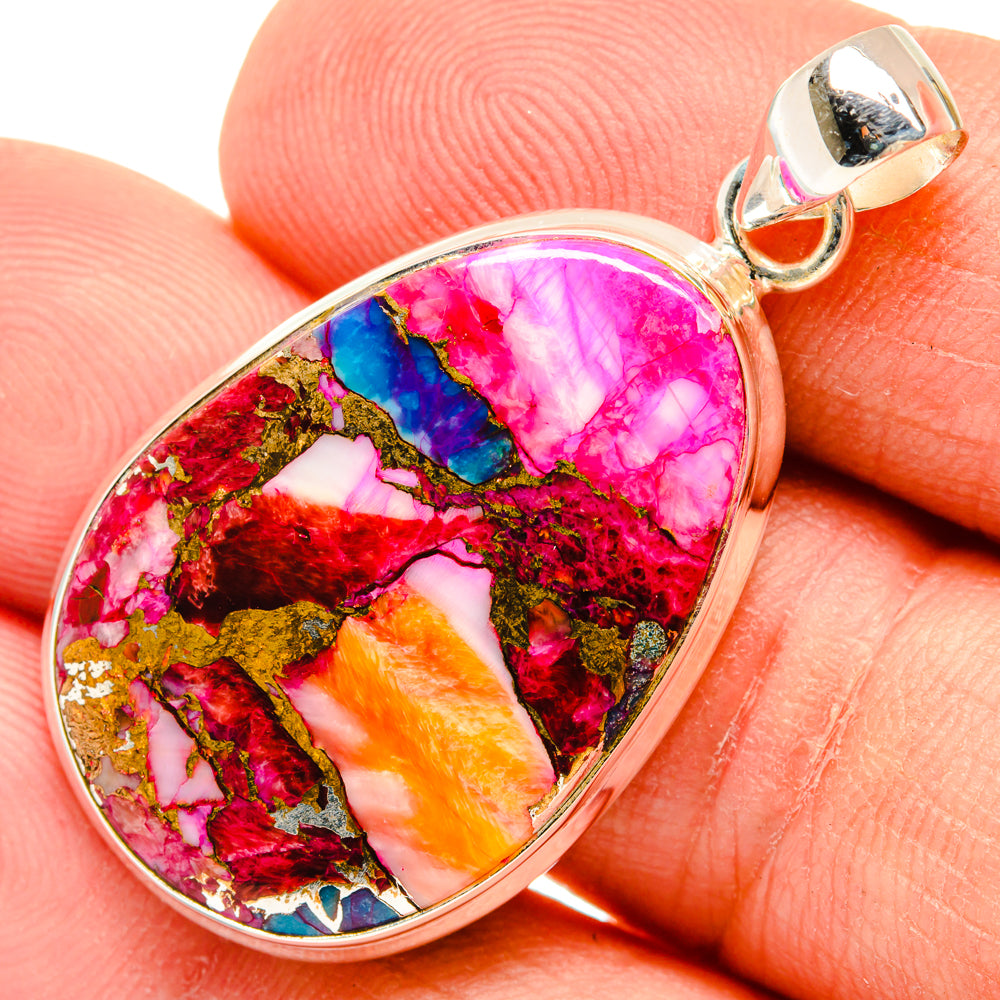 Kingman Pink Dahlia Turquoise Pendants handcrafted by Ana Silver Co - PD29194
