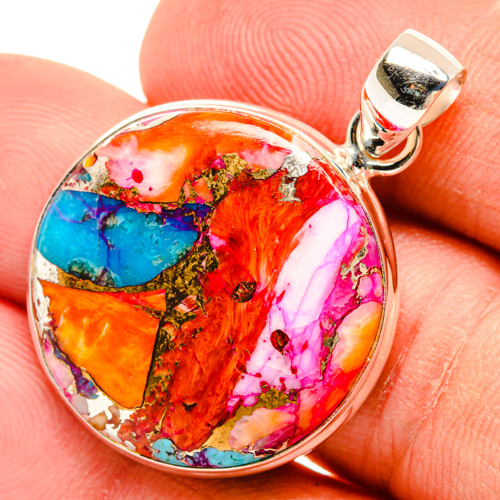 Kingman Pink Dahlia Turquoise Pendants handcrafted by Ana Silver Co - PD29196