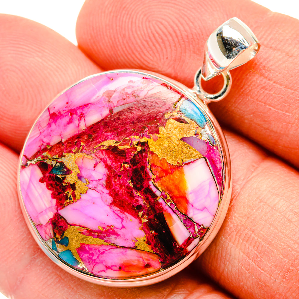 Kingman Pink Dahlia Turquoise Pendants handcrafted by Ana Silver Co - PD29198