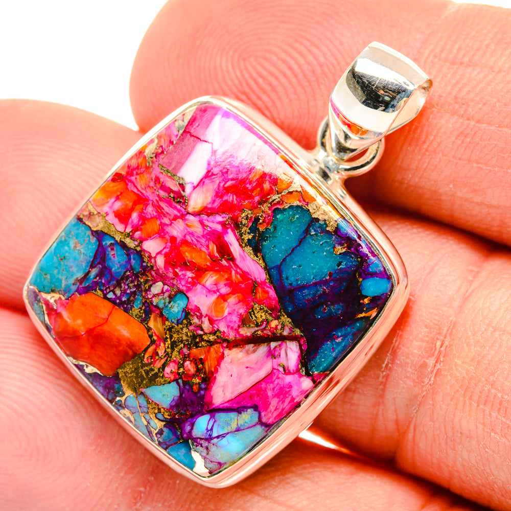 Kingman Pink Dahlia Turquoise Pendants handcrafted by Ana Silver Co - PD29199