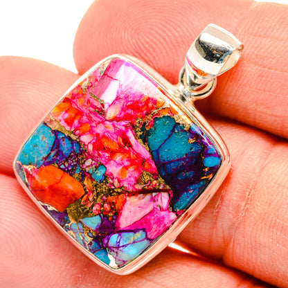 Kingman Pink Dahlia Turquoise Pendants handcrafted by Ana Silver Co - PD29199