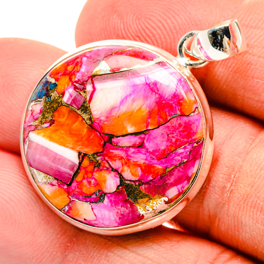 Kingman Pink Dahlia Turquoise Pendants handcrafted by Ana Silver Co - PD29200