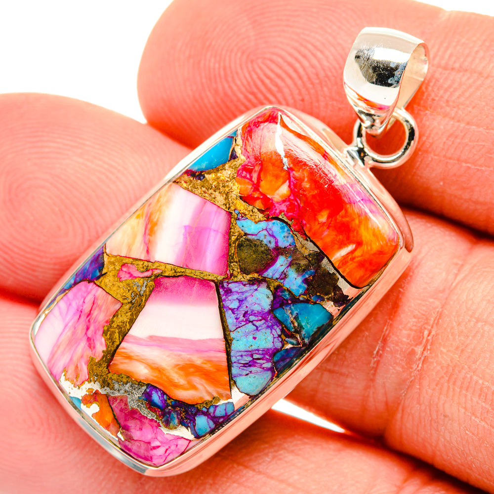 Kingman Pink Dahlia Turquoise Pendants handcrafted by Ana Silver Co - PD29201