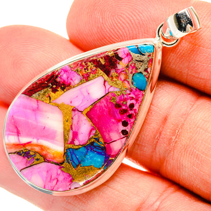Kingman Pink Dahlia Turquoise Pendants handcrafted by Ana Silver Co - PD29202