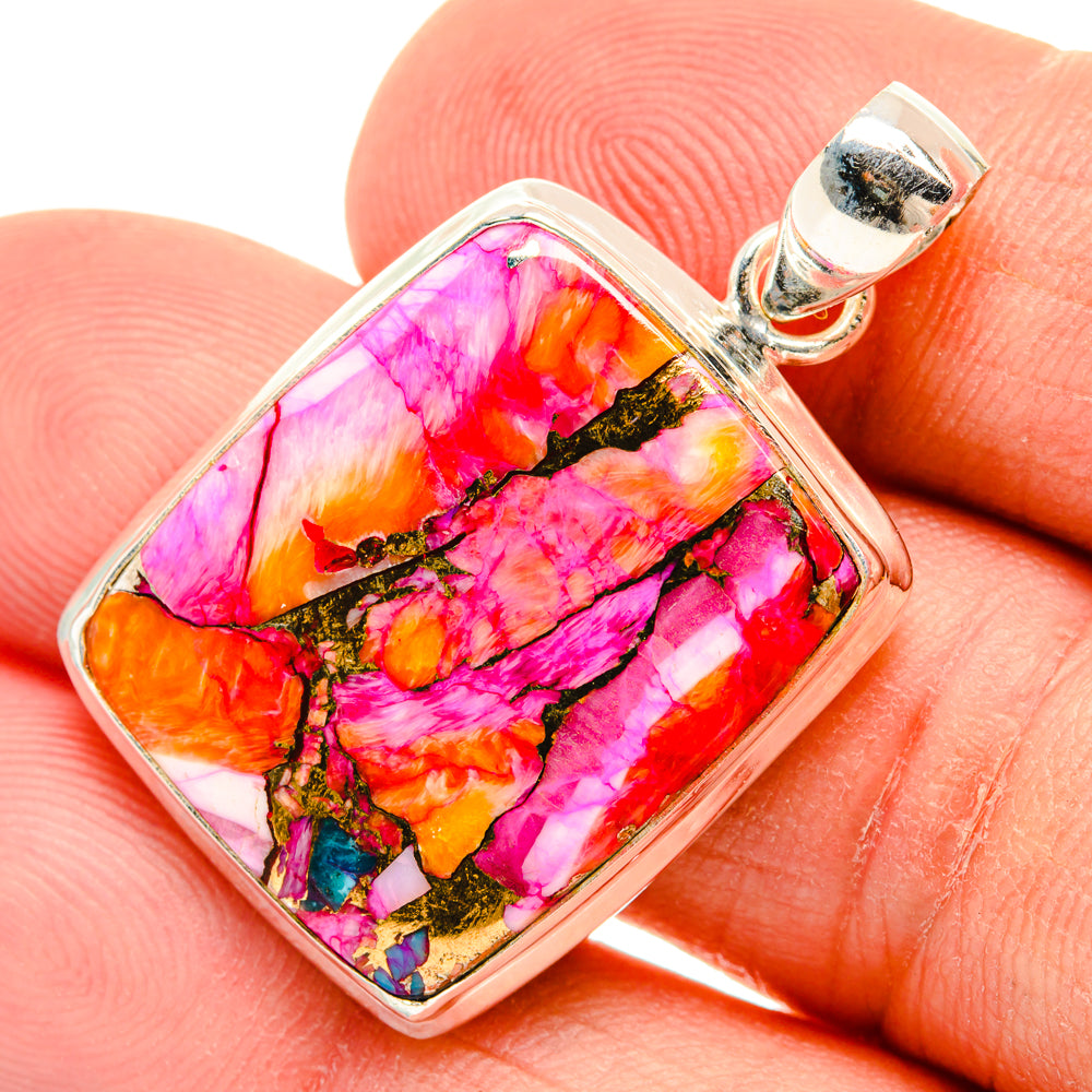 Kingman Pink Dahlia Turquoise Pendants handcrafted by Ana Silver Co - PD29203