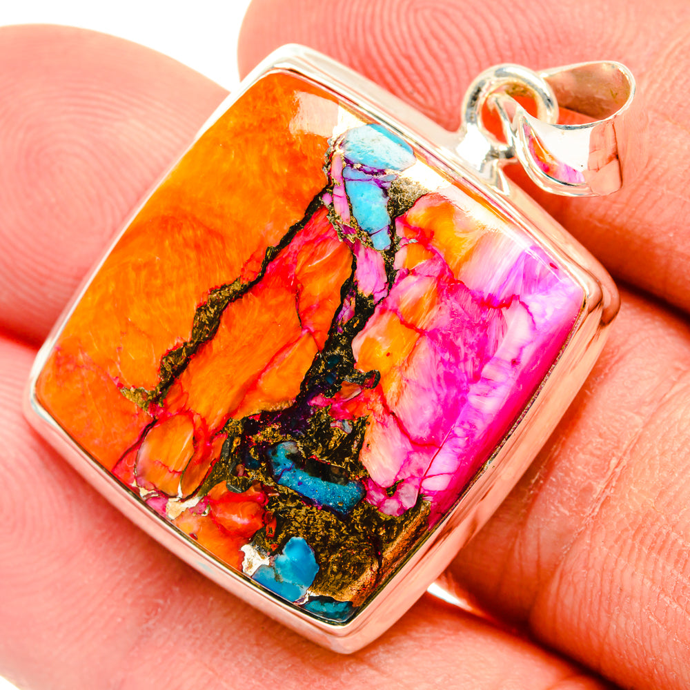Kingman Pink Dahlia Turquoise Pendants handcrafted by Ana Silver Co - PD29205
