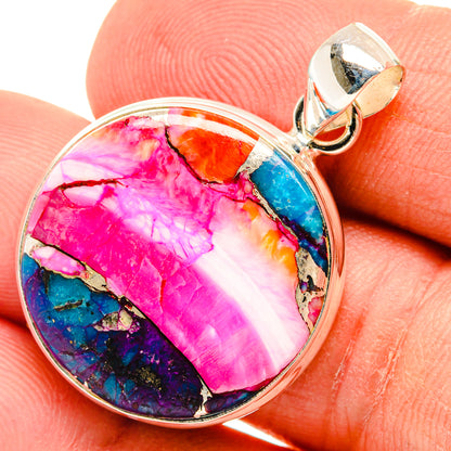 Kingman Pink Dahlia Turquoise Pendants handcrafted by Ana Silver Co - PD29206