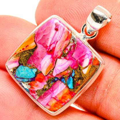 Kingman Pink Dahlia Turquoise Pendants handcrafted by Ana Silver Co - PD29208