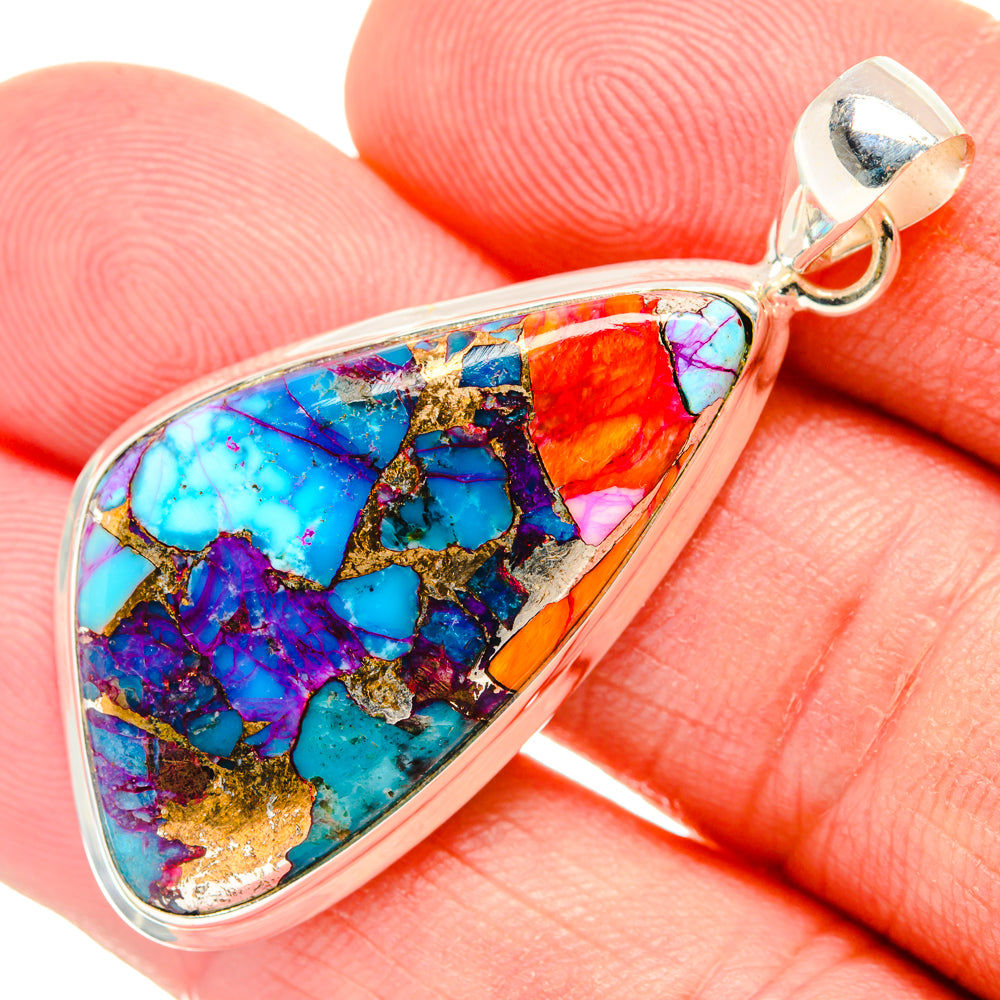 Kingman Pink Dahlia Turquoise Pendants handcrafted by Ana Silver Co - PD29209