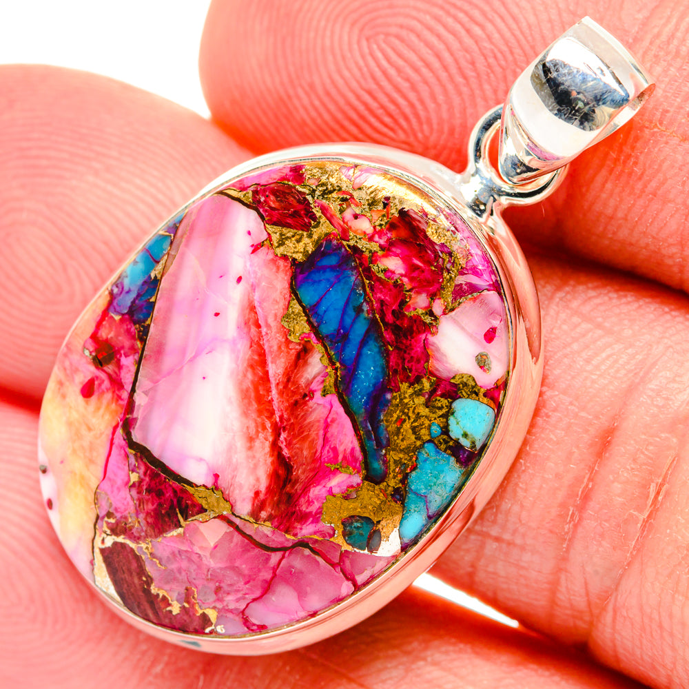 Kingman Pink Dahlia Turquoise Pendants handcrafted by Ana Silver Co - PD29210