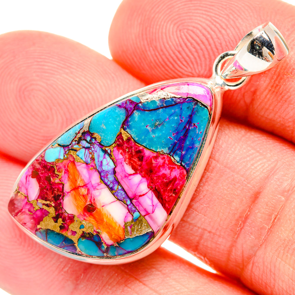 Kingman Pink Dahlia Turquoise Pendants handcrafted by Ana Silver Co - PD29211