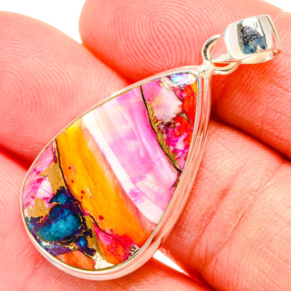 Kingman Pink Dahlia Turquoise Pendants handcrafted by Ana Silver Co - PD29212