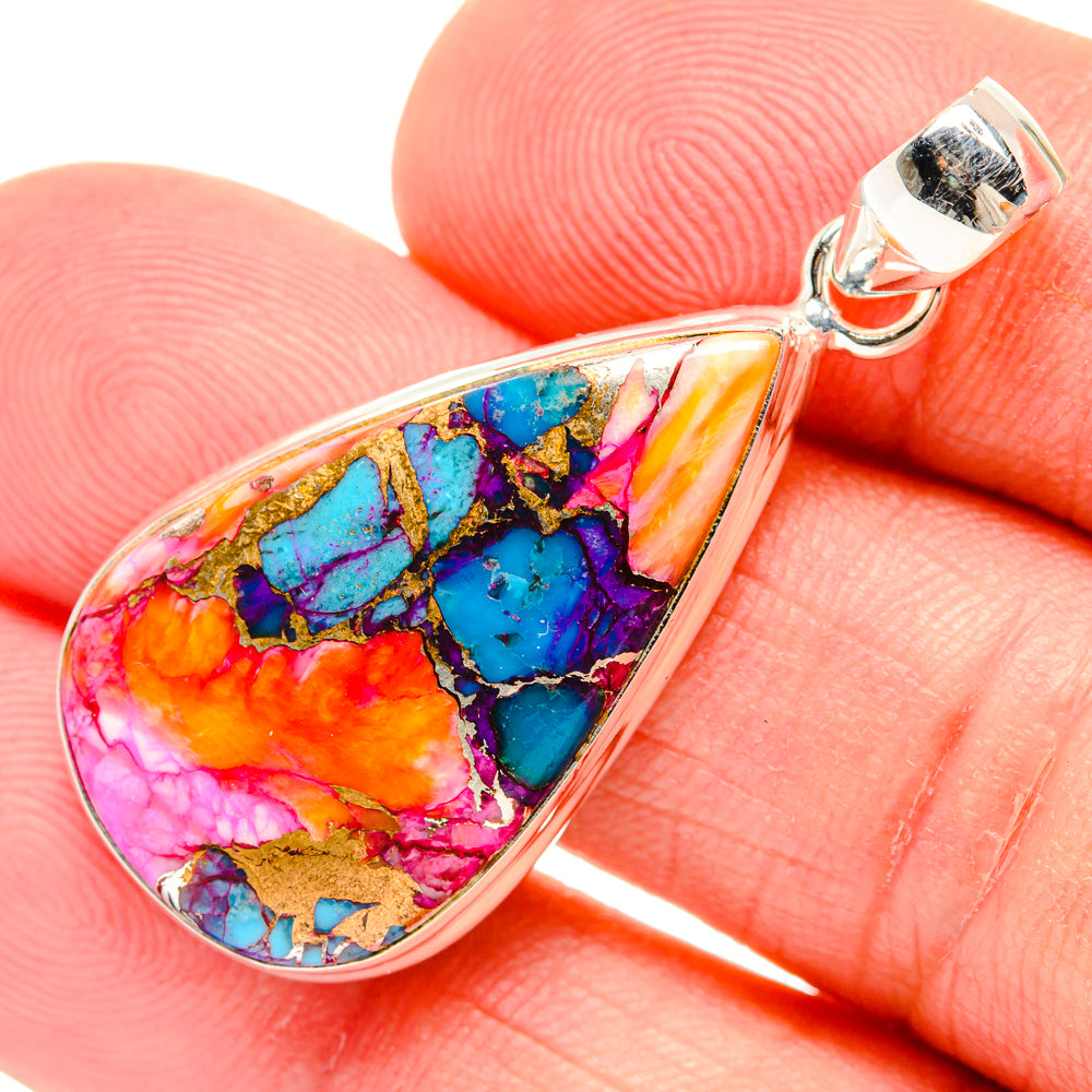 Kingman Pink Dahlia Turquoise Pendants handcrafted by Ana Silver Co - PD29216