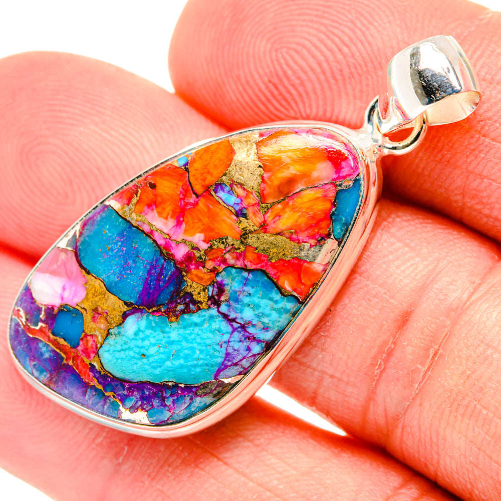 Kingman Pink Dahlia Turquoise Pendants handcrafted by Ana Silver Co - PD29217