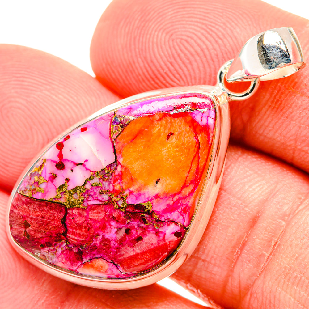 Kingman Pink Dahlia Turquoise Pendants handcrafted by Ana Silver Co - PD29218