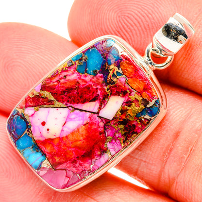 Kingman Pink Dahlia Turquoise Pendants handcrafted by Ana Silver Co - PD29219