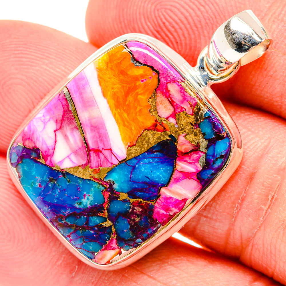 Kingman Pink Dahlia Turquoise Pendants handcrafted by Ana Silver Co - PD29221