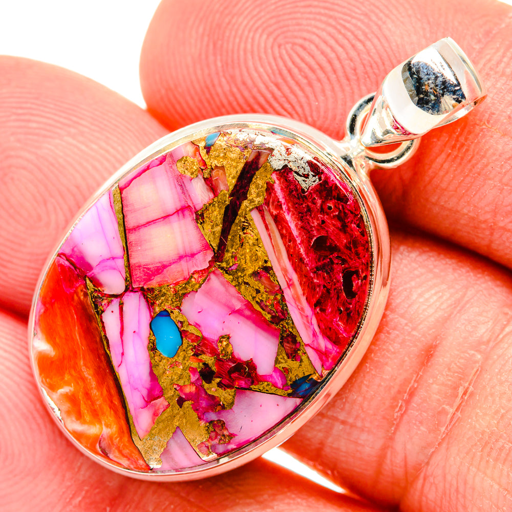 Kingman Pink Dahlia Turquoise Pendants handcrafted by Ana Silver Co - PD29222