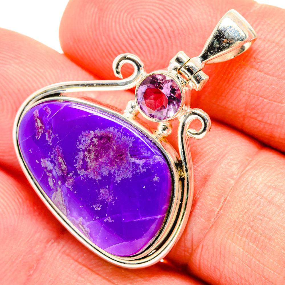 Sterling silver pendant with purple agate teardrop and pinkish amethyst round bezel
