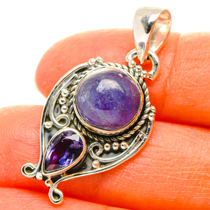 925 sterling silver tanzanite pendant, oval purple stone with ornate bezel and top bail