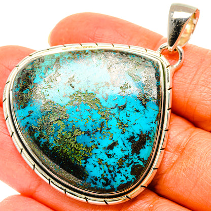 Shattuckite pendant in 925 sterling silver with oval turquoise stone and bail
