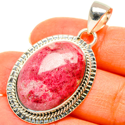 925 sterling silver thulite pendant with red oval gemstone, rope-edge bezel and bail