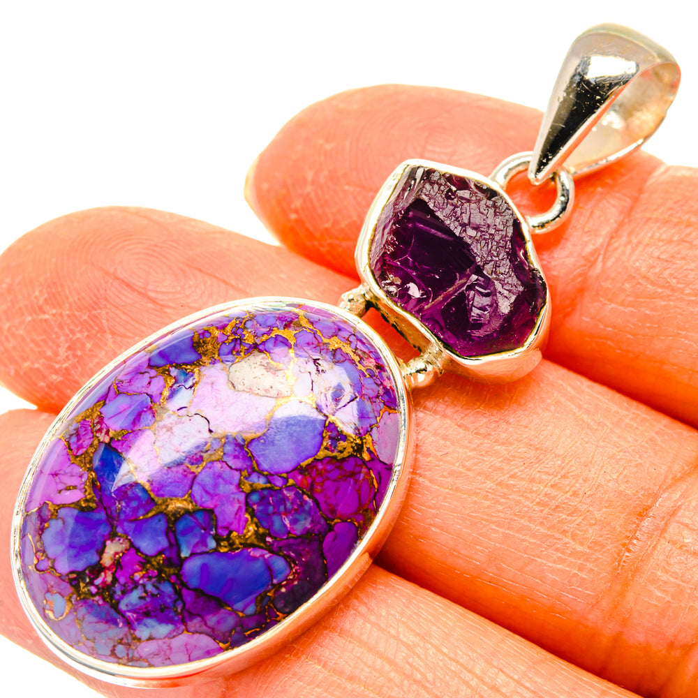 Oval purple turquoise and faceted amethyst pendant with 925 silver setting