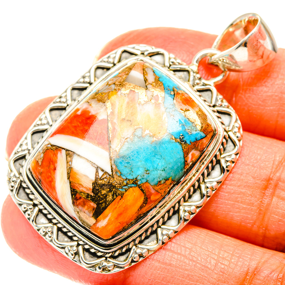 Blue Orange Copper Composite Turquoise Pendants handcrafted by Ana Silver Co - PD29465