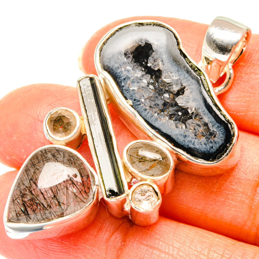 Black Geode Slice Pendants handcrafted by Ana Silver Co - PD29469