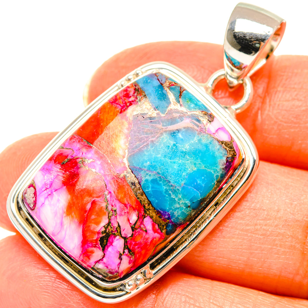 Kingman Pink Dahlia Turquoise Pendants handcrafted by Ana Silver Co - PD29481
