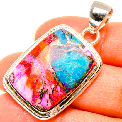 Kingman Pink Dahlia Turquoise Pendants handcrafted by Ana Silver Co - PD29481