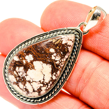 Sterling silver teardrop pendant with wild horse jasper stone and ornate rope border