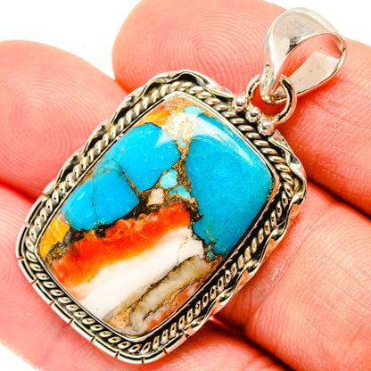 Turquoise and red stone pendant detail with engraved 925 silver bezel and top bail loop