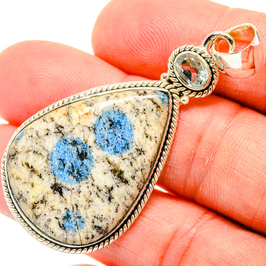 K2 Blue Azurite, Blue Topaz Pendants handcrafted by Ana Silver Co - PD29544