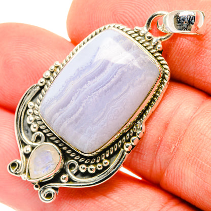 925 sterling silver lace agate pendant with teardrop accent stones and oval frame