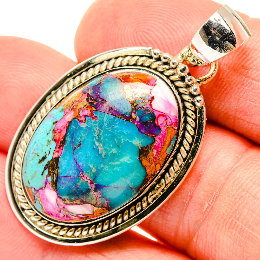 Kingman Pink Dahlia Turquoise Pendants handcrafted by Ana Silver Co - PD29565