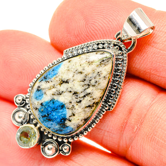 K2 Blue Azurite, Blue Topaz Pendants handcrafted by Ana Silver Co - PD29574