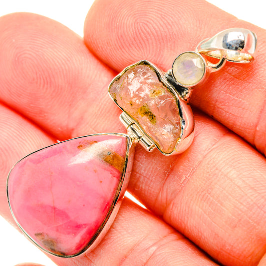 Pink Opal, Rose Quartz, Rainbow Moonstone Pendants handcrafted by Ana Silver Co - PD29598