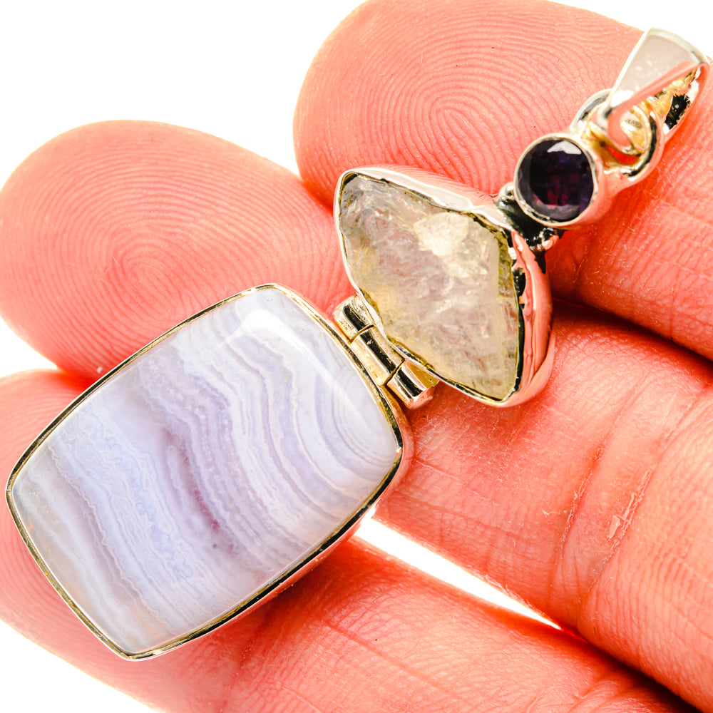 Blue Lace Agate, Rainbow Moonstone, Tanzanite Pendants handcrafted by Ana Silver Co - PD29613