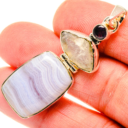 Blue Lace Agate, Rainbow Moonstone, Tanzanite Pendants handcrafted by Ana Silver Co - PD29613