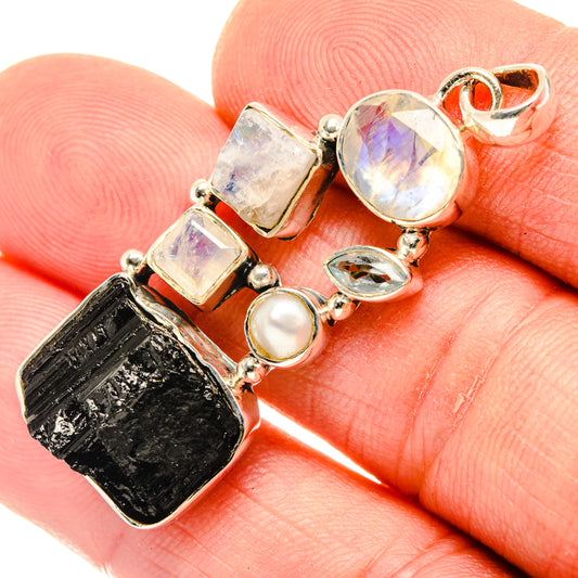 Tektite, Rainbow Moonstone, Blue Topaz, Cultured Pearl Pendants handcrafted by Ana Silver Co - PD29620