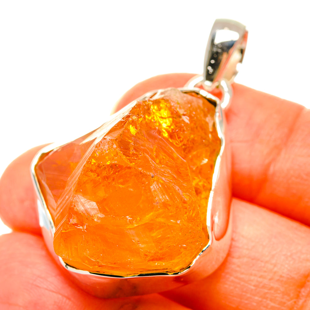Rough citrine pendant, faceted orange crystal in 925 sterling silver setting